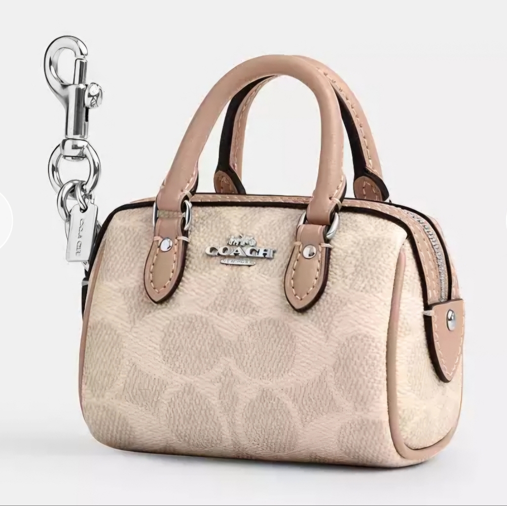 Nwt Coach Mini Rowan Bag Charm In Signature Canvas